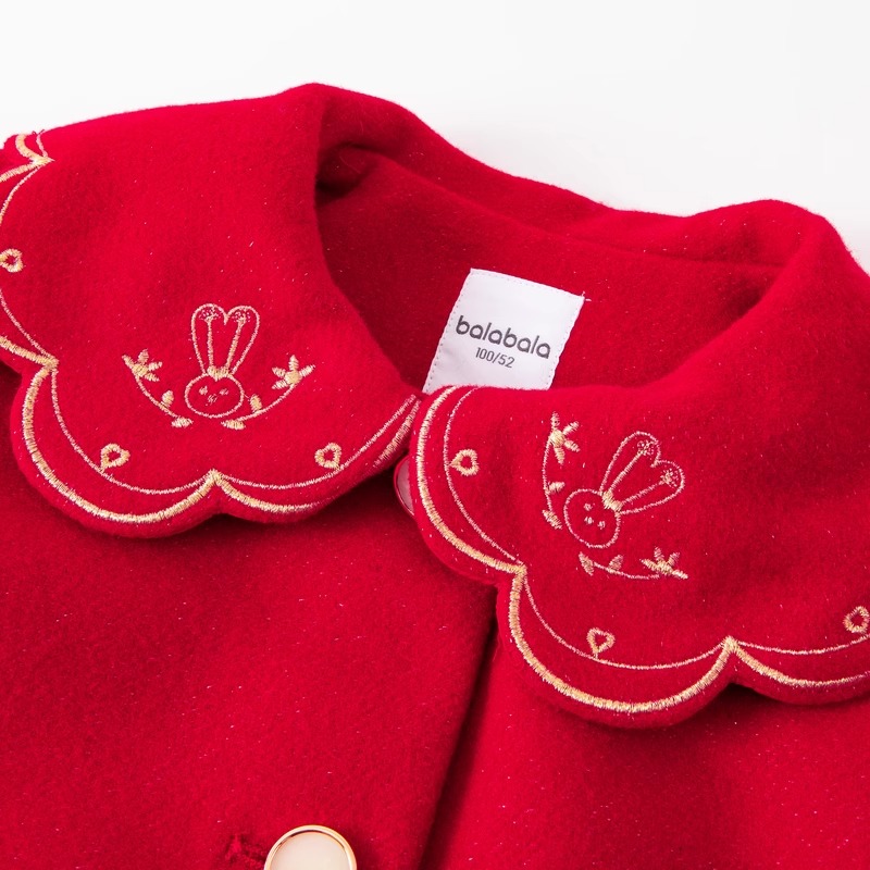 巴拉巴拉女童红色呢大衣宝宝红色新年款外套春装2024新款童装洋气