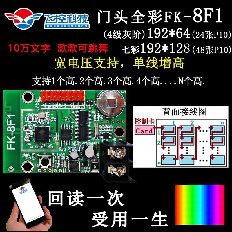 飞控FK-8F1a8F28F3F4F5手机无线WIFI门头全彩LED显示屏控制卡滚动-图0