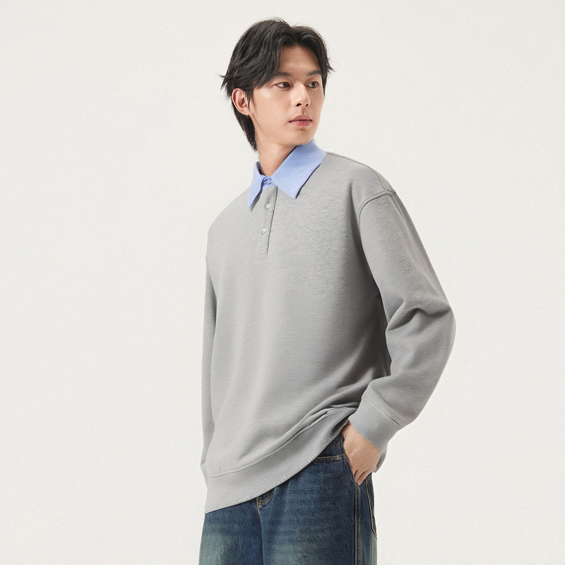 Gxg.jeans men's two-color fake two-piece simple fashionable loose lapel sweatshirt for men spring and autumn hot sale