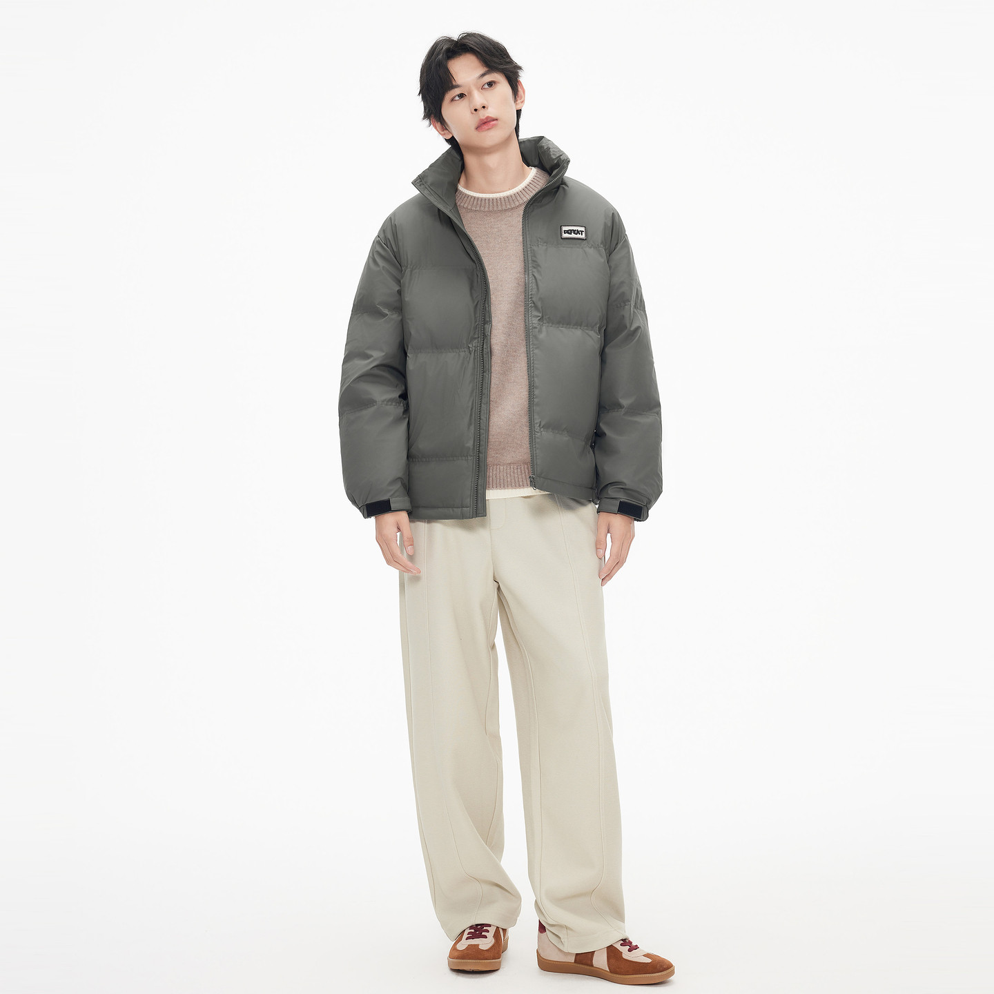 【3色可选】gxg.jeans男装 冬季保暖短款PU革立领羽绒服外套男,淘宝优惠券,粉丝福利购,淘宝优惠卷