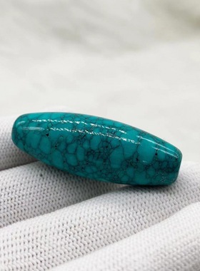 天然原矿绿松石单珠配珠西藏天珠吊坠挂件文玩108配饰藏族饰品diy