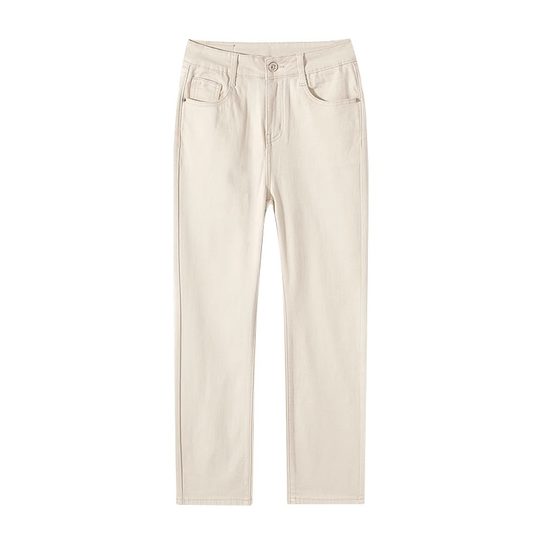 Beige cigarette straight jeans come with free shipping insurance