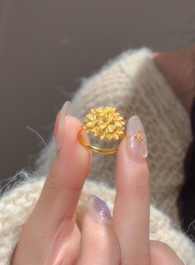 金色花团锦簇戒指女小众设计