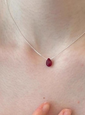 甜美风红豆水滴吊坠项链