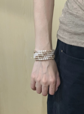 中古vintage仿珍珠手链手镯轻奢复古气质手环小众独特设计感手饰