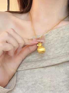 金店同款古法沙金拉丝暴富小福袋项链女高级感轻奢小众吊坠毛衣链