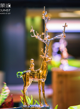 阿斯蒙迪陈金庆原创不锈钢鹿雕塑