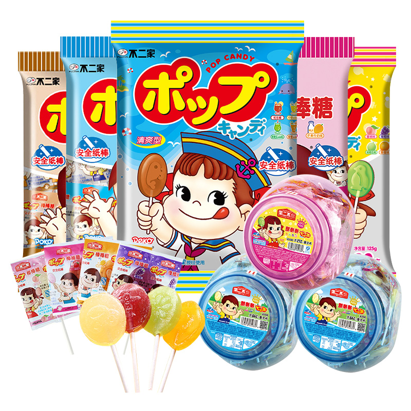 小口木食品专营店不二家棒棒糖60支桶装儿童糖果小零食网红混合水果味牛奶糖大礼包3
