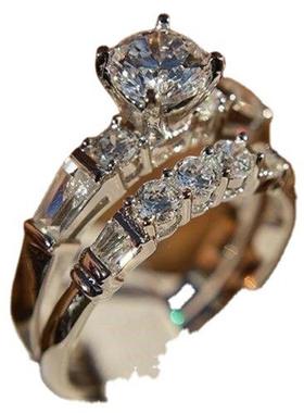 臻荣ebay新款镀白金仿真锆石套戒