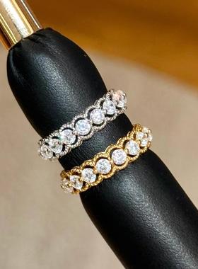 vintage蕾丝圆钻排戒女中古风