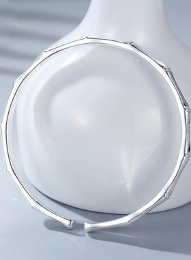 爆款女磨砂镀银竹节手镯古法传承