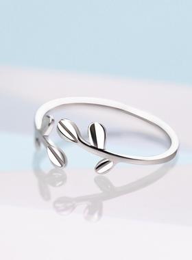 臻荣镀925银戒指女日韩萌芽树枝