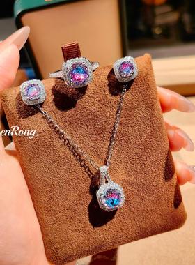 时尚方包八角玫瑰切吊坠项链