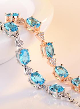 天猫合成瑞士蓝托帕石手链仿镀银