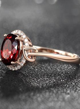 欧美红宝石镶钻指环镀18K玫瑰金