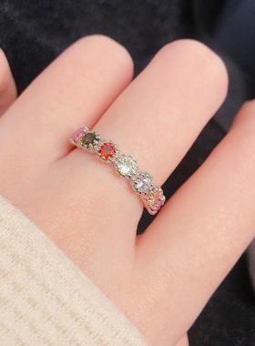 新款仿真碧玺开口戒指镶嵌七彩