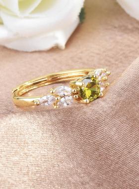 小香风新款欧美橄榄绿锆石戒指