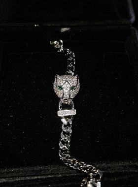 嘻哈风微镶满钻豹头手链欧美时尚