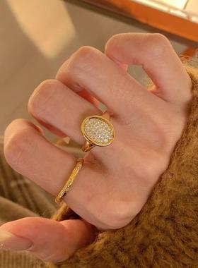 Vintage中古风椭圆镶钻耳钉轻奢