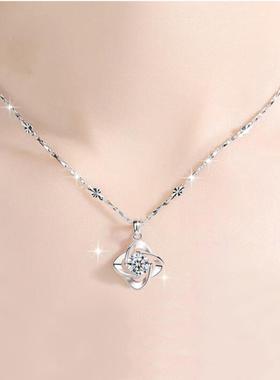 镀s925银项链女锁骨链饰品四叶草