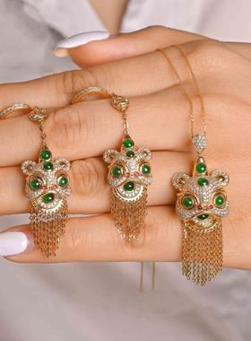 复古中国风仿碧玉醒狮项链新款