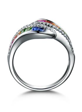 臻荣欧美合成红蓝宝石戒指镀18K