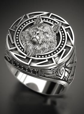 臻荣wish爆款复古狼图腾泰银戒指