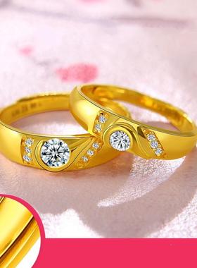 老挝砂金镀黄金戒指镀镀情侣对戒