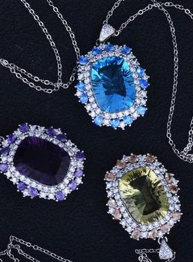 高级珠宝项链千禧切工柠檬晶吊坠