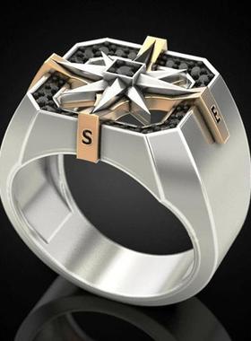 臻荣wish新款维京指南针印章戒指