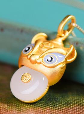 仿和田玉小老虎吊坠女镀s925银