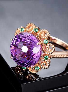 臻荣网红紫水晶彩色宝石戒指欧美