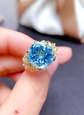 仿真BB蓝托帕石戒指女时尚镀18k