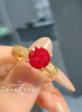 轻奢气质2克拉玫红宝石戒指法式