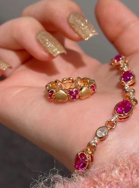 糖果甜心复古拉丝桃心锆石戒指