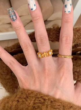 法式轻奢金色镂空鸢尾花戒指女