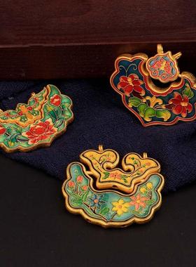 越南沙金古法手工烧蓝如意锁吊坠