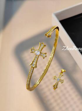 中古vintage克克十字架镶钻手镯