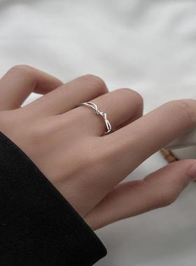 韩版简约线条女镀925纯银戒指