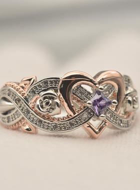 臻荣wish新款玫瑰花公主方钻戒指