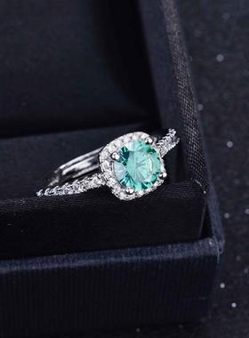 爆款仿马尔代夫蓝绿莫桑钻戒指
