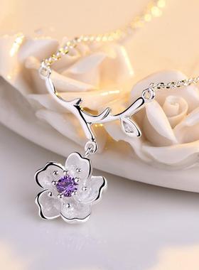 粉钻紫钻樱花项链百搭日韩甜美