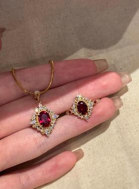 高级感颈间火焰情书红宝吊坠项链