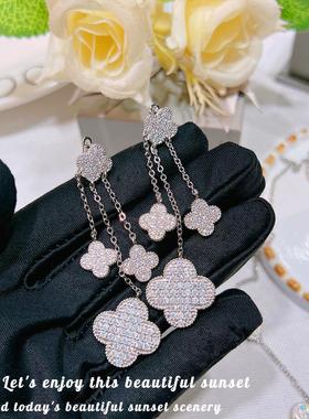 轻奢满钻四叶花项链吊坠长款套链