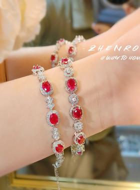 重工气质轻奢仿鸽血红宝石手链