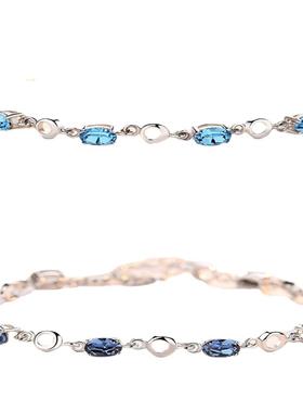 镶嵌海蓝色托帕石镀s925纯银手链