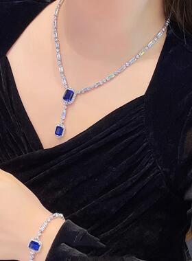 精致T方锆石套装培育合成蓝宝石