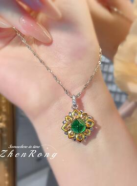 新中式祖母绿糖塔莲花套装复古