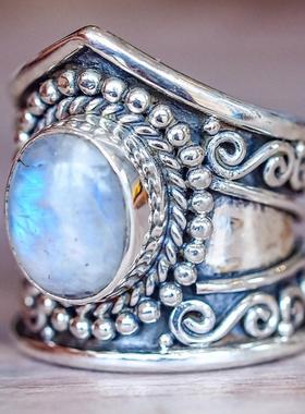 wish热卖新品欧美复古月光石泰银