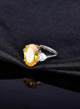 巴西黄钻开口戒指镀925银镶嵌大